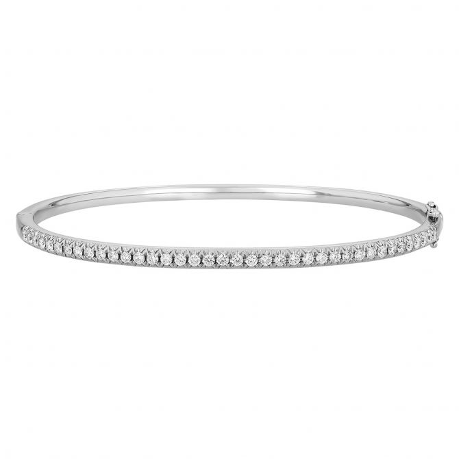 Single Row Diamond Bangle Bracele in White Gold