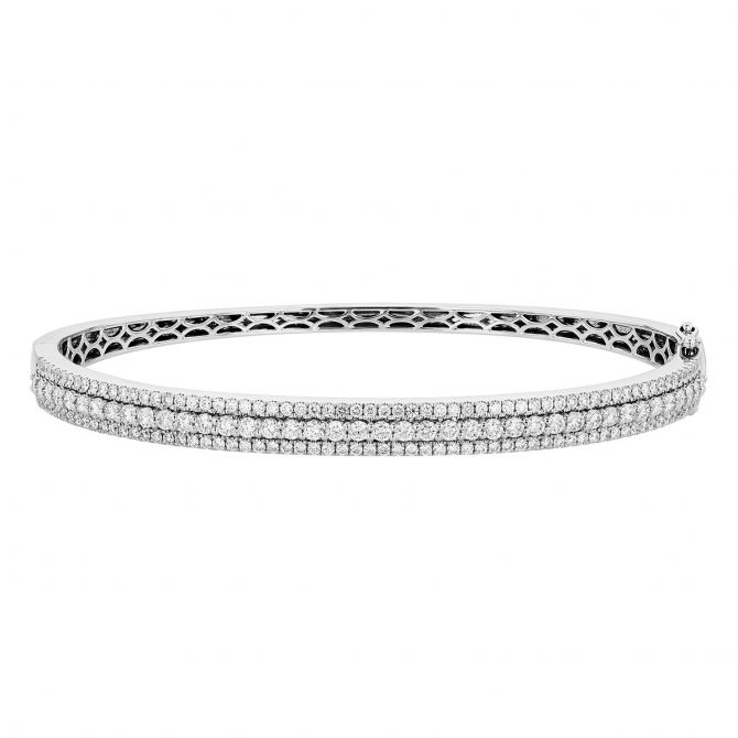 Diamond 3 Row Bangle Bracelet in White Gold