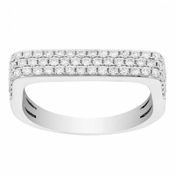 Diamond Pavé 3 Row Squared Ring in White Gold