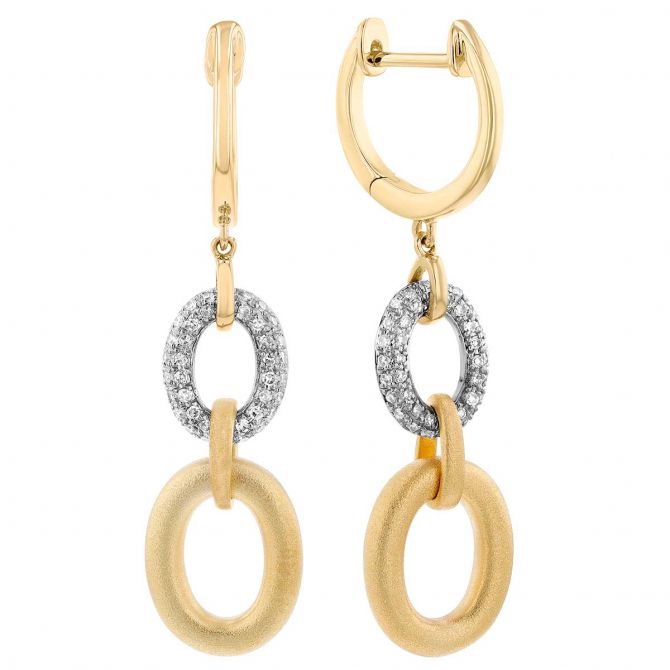 Diamond Pavé & Yellow Double Oval Dangle Hoop Earrings in Two Tone