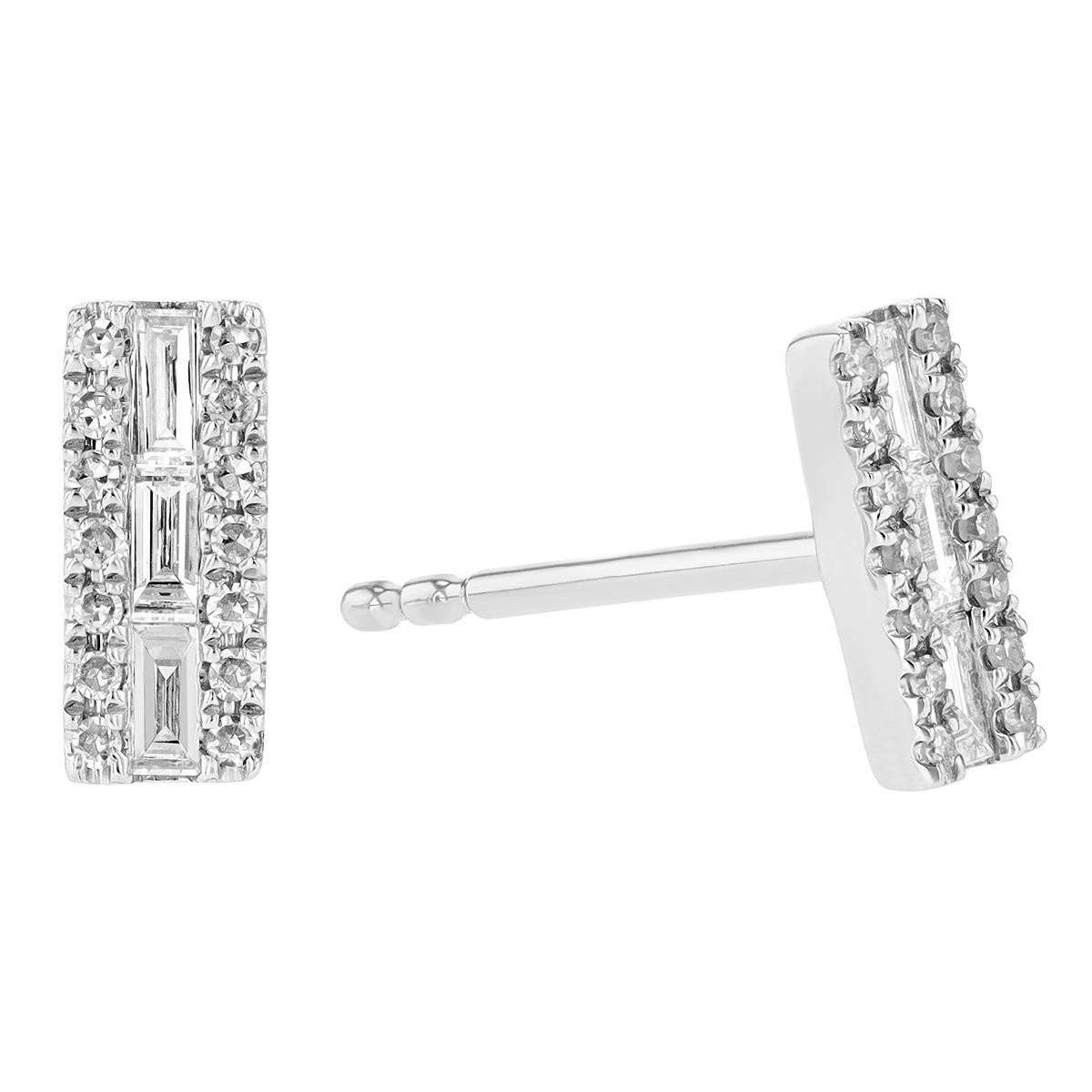 14K Baguette Diamond Mixed Shape Stud Earrings