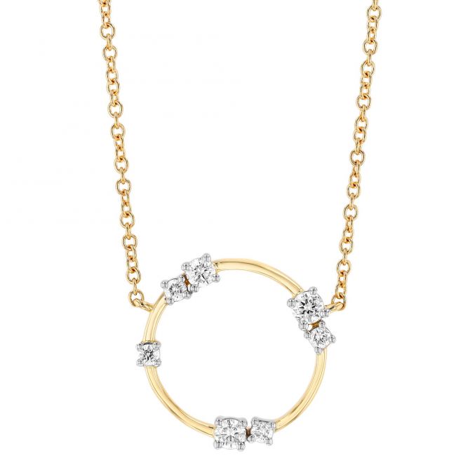 Diamond Scatter Open Circle Pendant in Yellow Gold, 18"