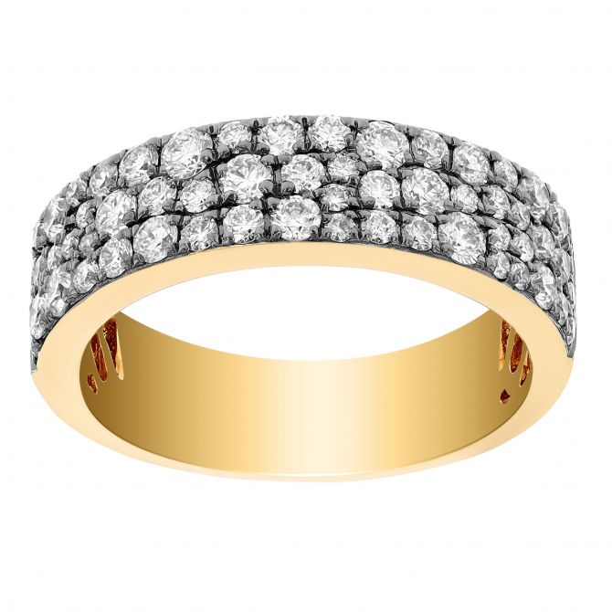 Diamond Pavé Square Edge Ring in Black Rhodium & Yellow Gold