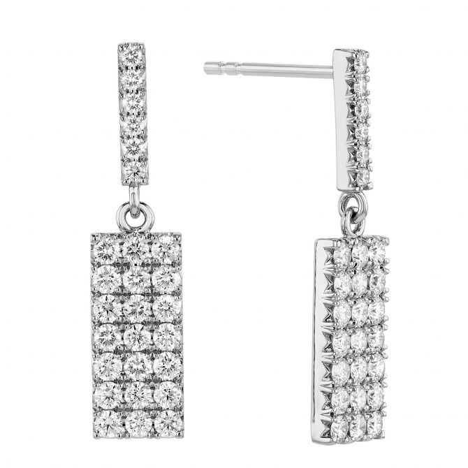 Diamond Pavé Rectangle Dangle Earrings in White Gold