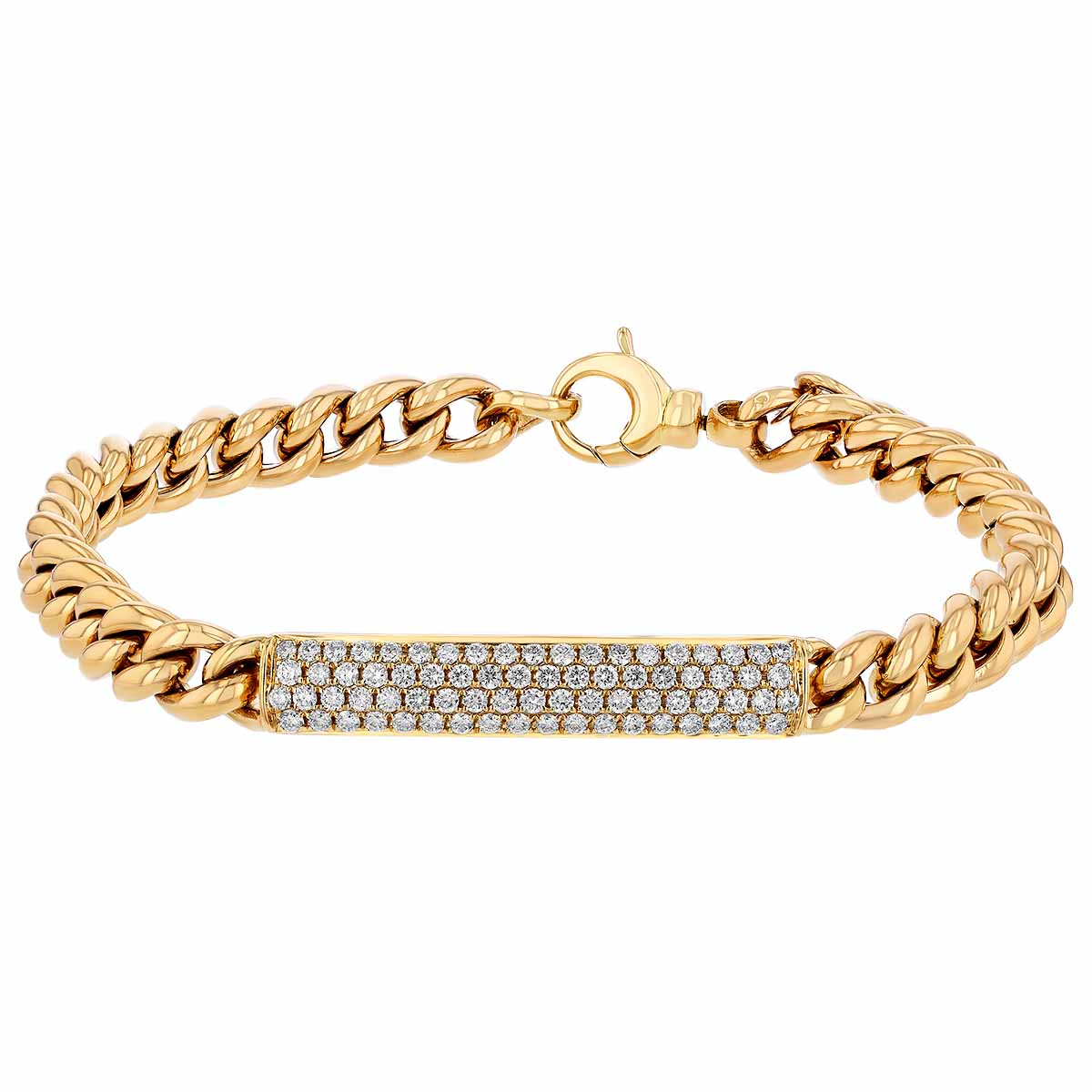 Diamond Pavé Bar & Curb Link Chain Bracelet in Yellow Gold, 7.25 ...