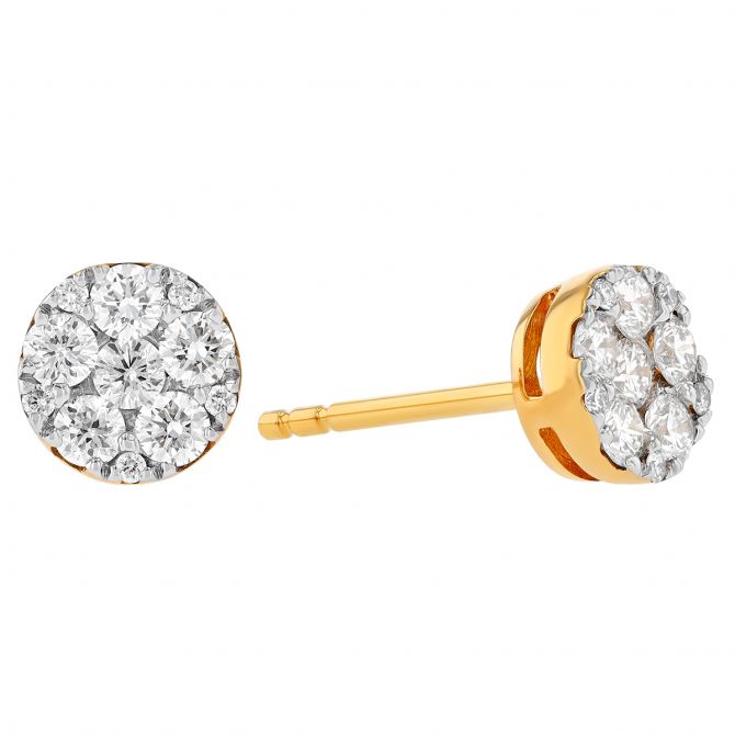 Diamond Pave Circle Stud Earrings in Yellow Gold