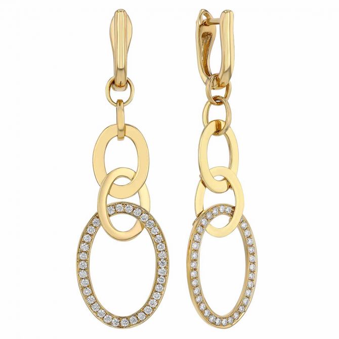 Diamond Open Oval Triple Dangle Hoop Earrings in Yellow Gold