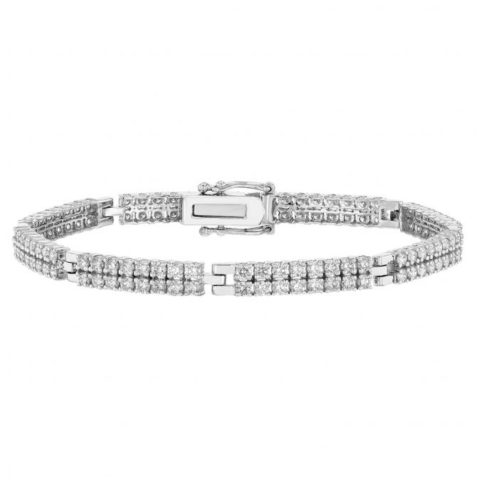 Diamond Double Row Rectangle Link Bracelet in White Gold, 6.25"