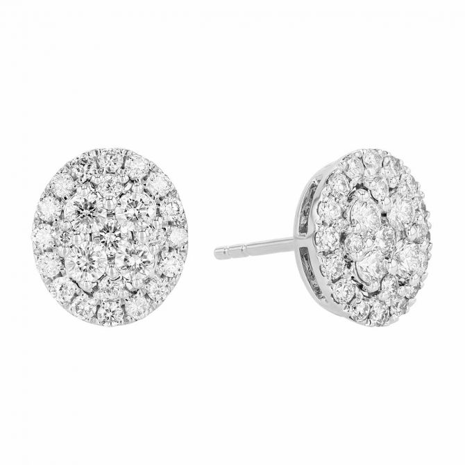 Diamond Pave Cluster Oval Stud Earrings in White Gold