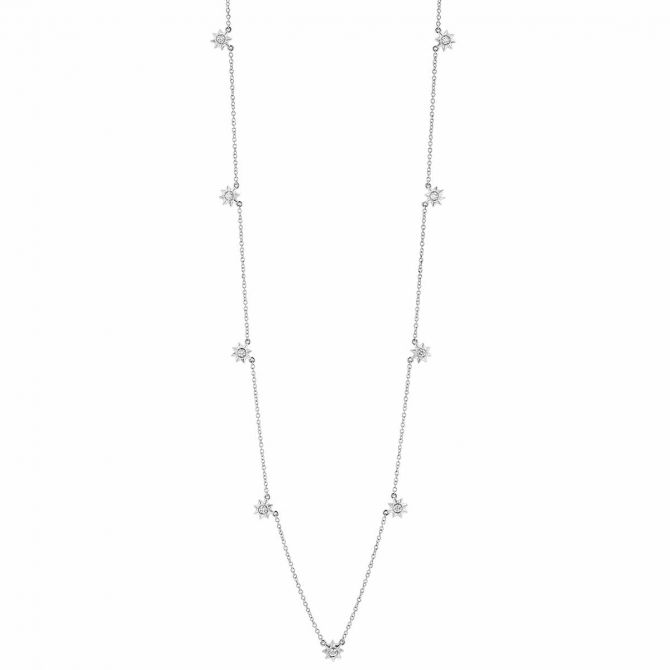 Diamond Star Station Necklace in White Gold, 18"