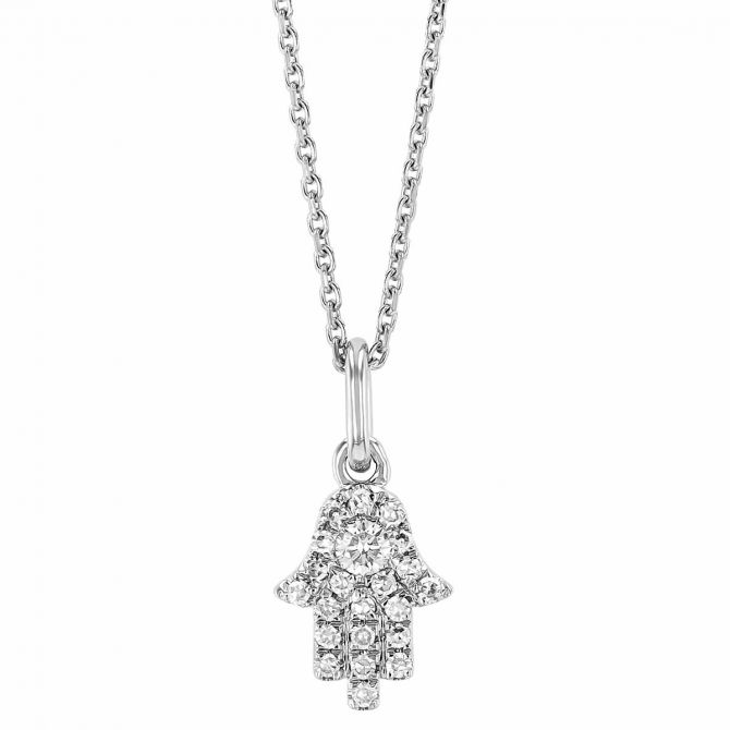 Diamond Pavé Hamsa Pendant in White Gold, 16"