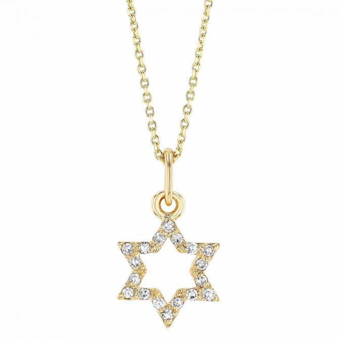 Diamond Star of David Pendant in Yellow Gold, 16"