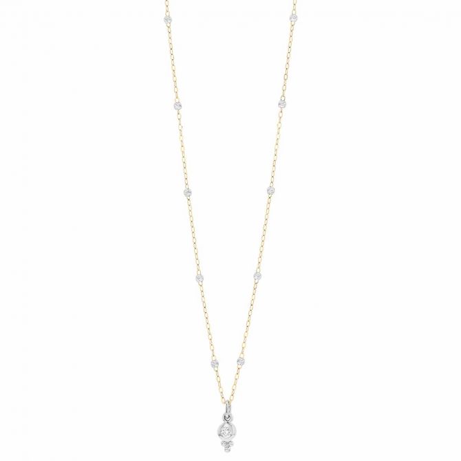 Diamond Bezel Pendant & Bead Station Necklace in Two Tone, 18"