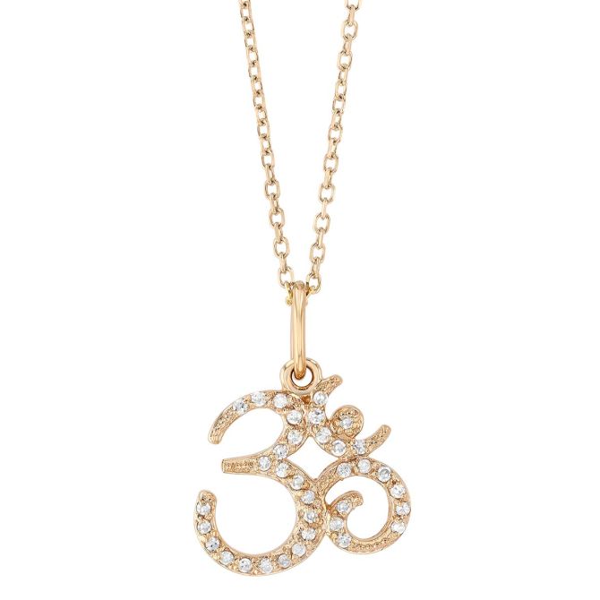 Diamond Pavé Om Pendant in Yellow Gold, 18"