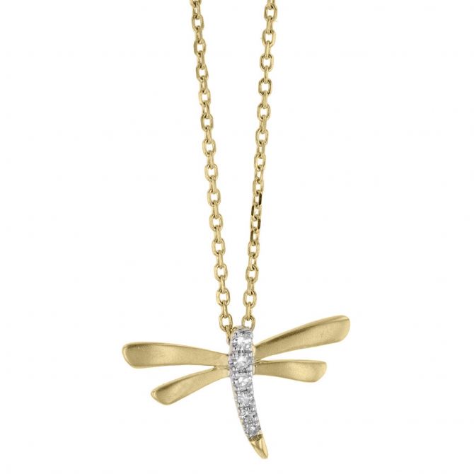 Diamond Dragonfly Pendant in Yellow Gold