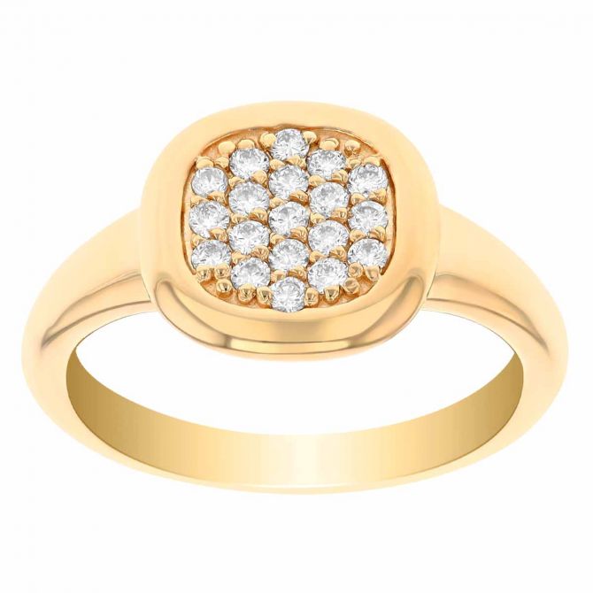 Diamond Pavé Cushion Shape Ring in Yellow Gold