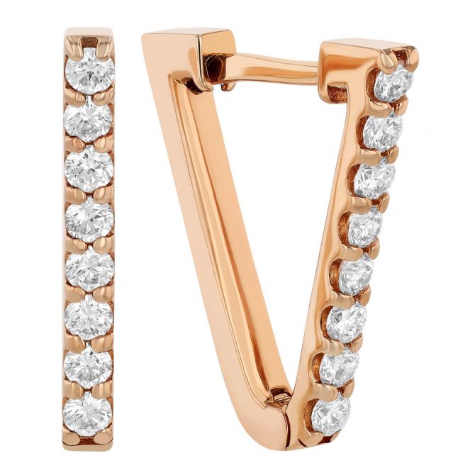 Diamond V Hoop Earrings in Rose Gold