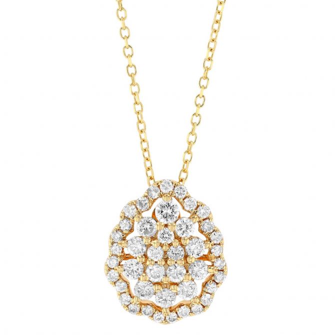 Diamond Pavé Pear Shaped Pendant in Yellow Gold, 16"