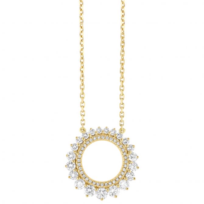 Graduated Diamond Open Circle Pendant in Yellow Gold, 18"