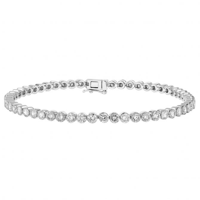 Round Diamond Tennis Bracelet in White Gold, 7", 5.00 cttw