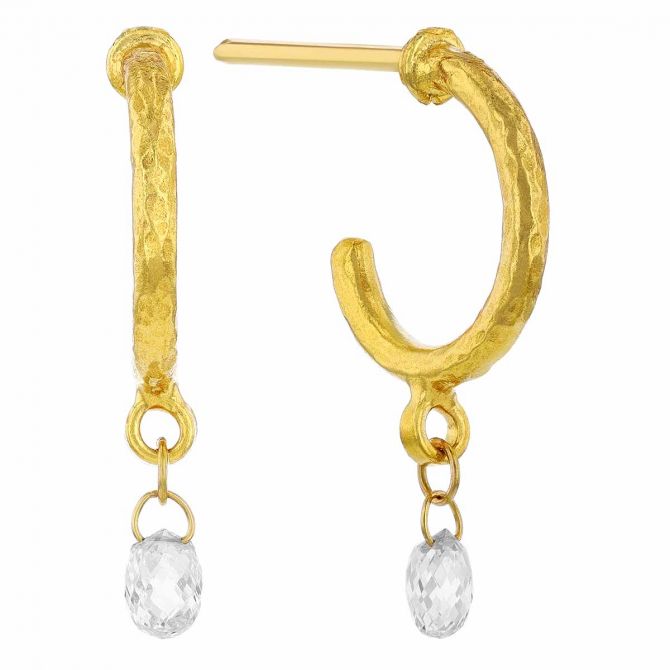 Gurhan Diamond Briolette Dangle Hoop Earrings in Yellow Gold