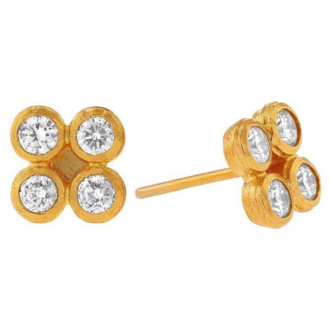 Gurhan Bezel Set Diamond Quartet Stud Earrings in Yellow Gold