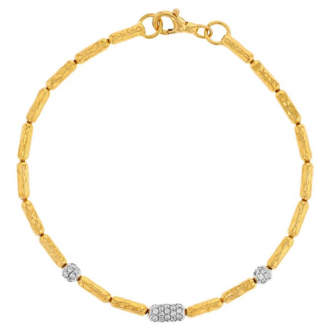 Gurhan Diamond Pavé & Long Rounded Yellow Gold Link Bracelet in Two Tone, 7.25"