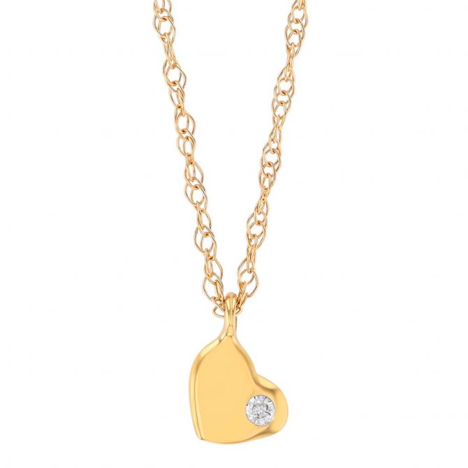 Diamond Flush Set Heart Pendant in Yellow Gold, 18"