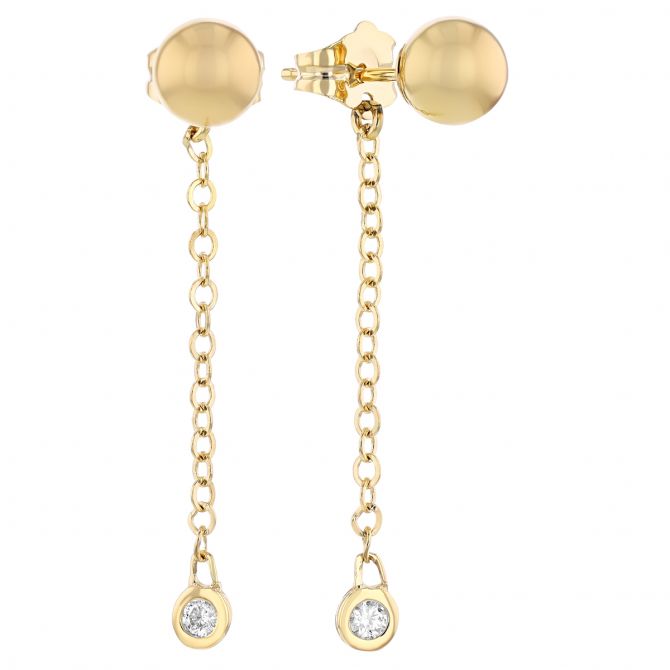 Bezel Set Diamond Chain Dangle Earrings in Yellow Gold