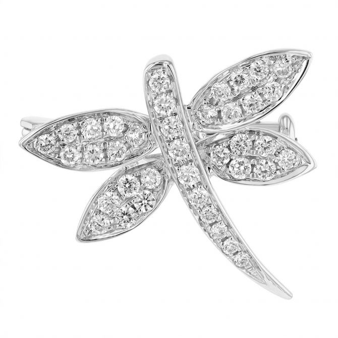 Frederic Sage Diamond Pavé Dragonfly Brooch in White Gold