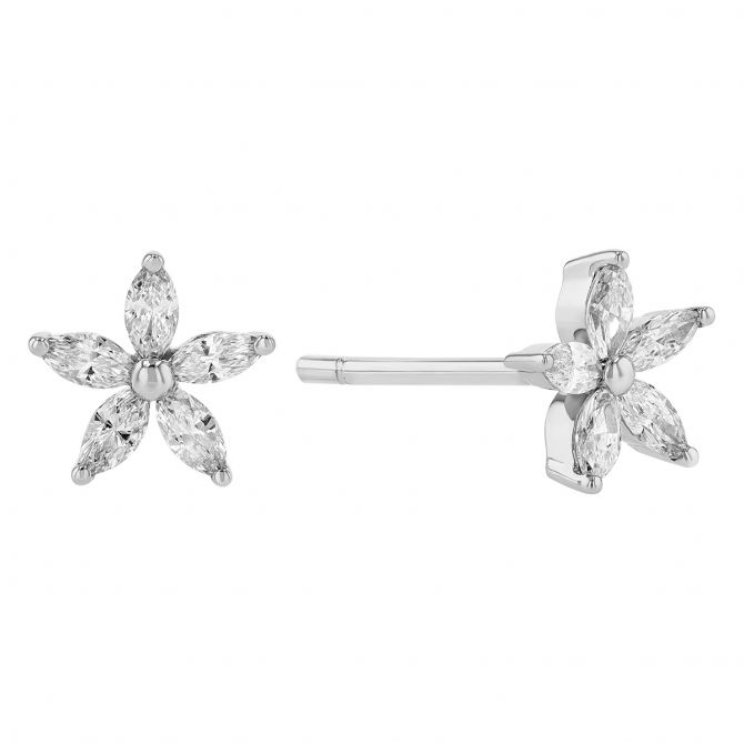 Frederic Sage Marquise Diamond Flower Stud Earrings in White Gold