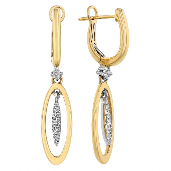 Frederic Sage Diamond Navette & Open Oval Long Dangle Earrings in Two Tone Gold