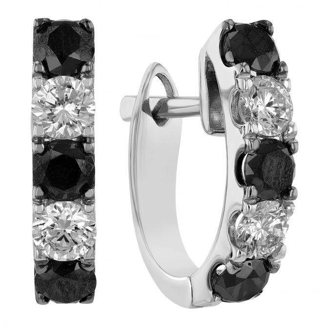 Frederic Sage Black & White Diamond Huggie Hoop Earrings in White Gold