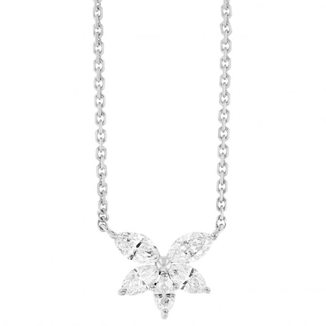 Frederic Sage Marquise Diamond Floral Pendant in White Gold, 18"