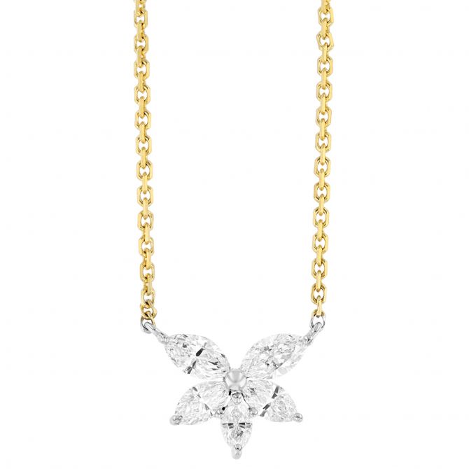 Frederic Sage Marquise Diamond Floral Pendant in Two Tone, 18"