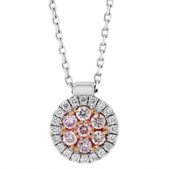 Frederic Sage Fancy Pink & White Diamond Disc Necklace in Rose & White Gold, 18"