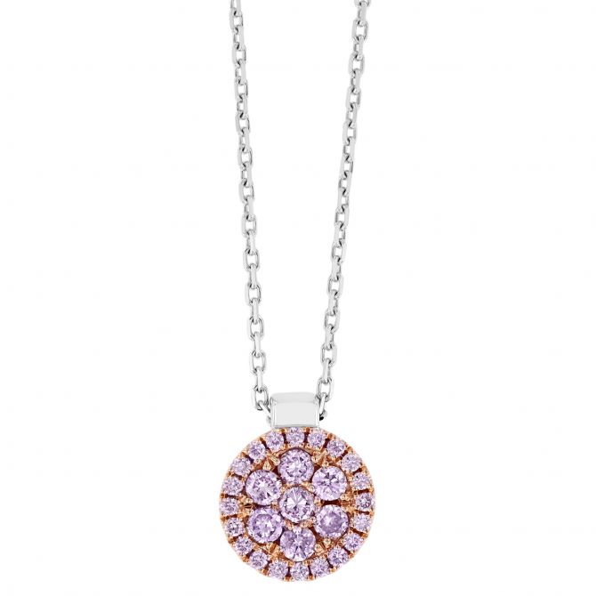 Frederic Sage Firenze Pink Diamond Pavé Cluster Circle Pendant in Rose & White Gold, 18"