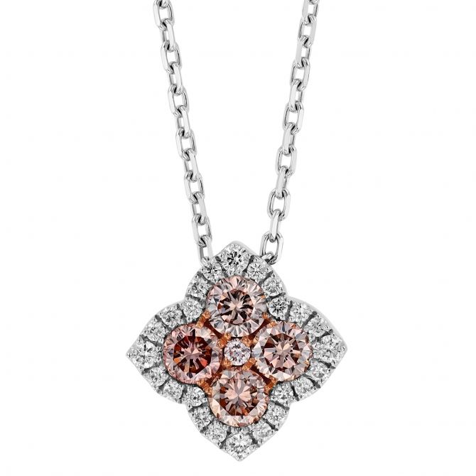 Frederic Sage Fleur D'Amour Fancy Pink & White Diamond Quatrefoil Pendant in Rose & White Gold, 18"