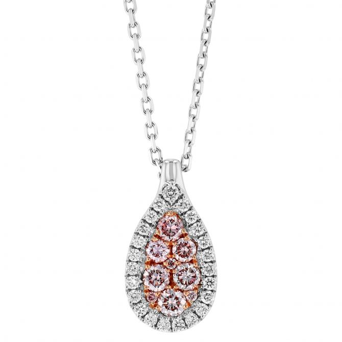 Frederic Sage Firenze Fancy Pink & White Diamond Pear Shaped Pendant in Rose & White Gold, 18"