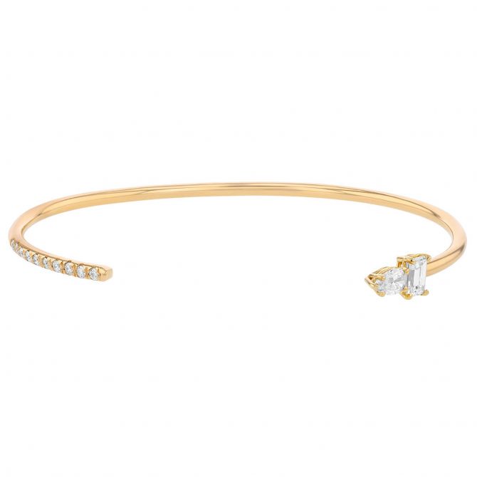 Zoe Chicco Mixed Cut & Diamond Pave Cuff Bracelet in Yellow Gold