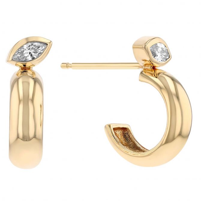 Zoe Chicco Marquise Diamond Bezel Huggie Hoop Earrings in Yellow Gold