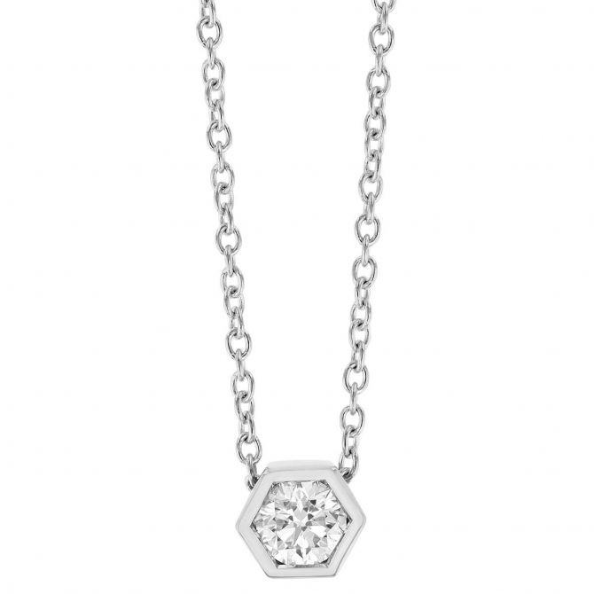 Round Diamond Hexagon Pendant in White Gold, 0.25 cttw