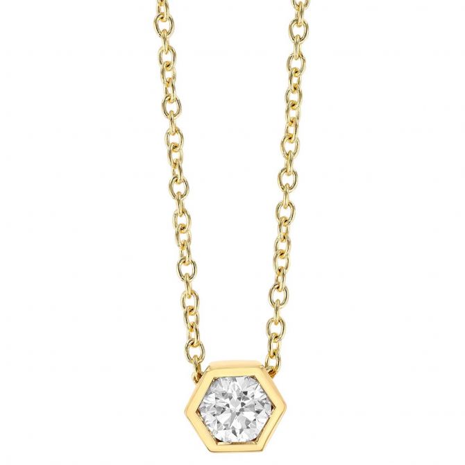 Round Diamond Hexagon Pendant in Yellow Gold, 0.25 cttw