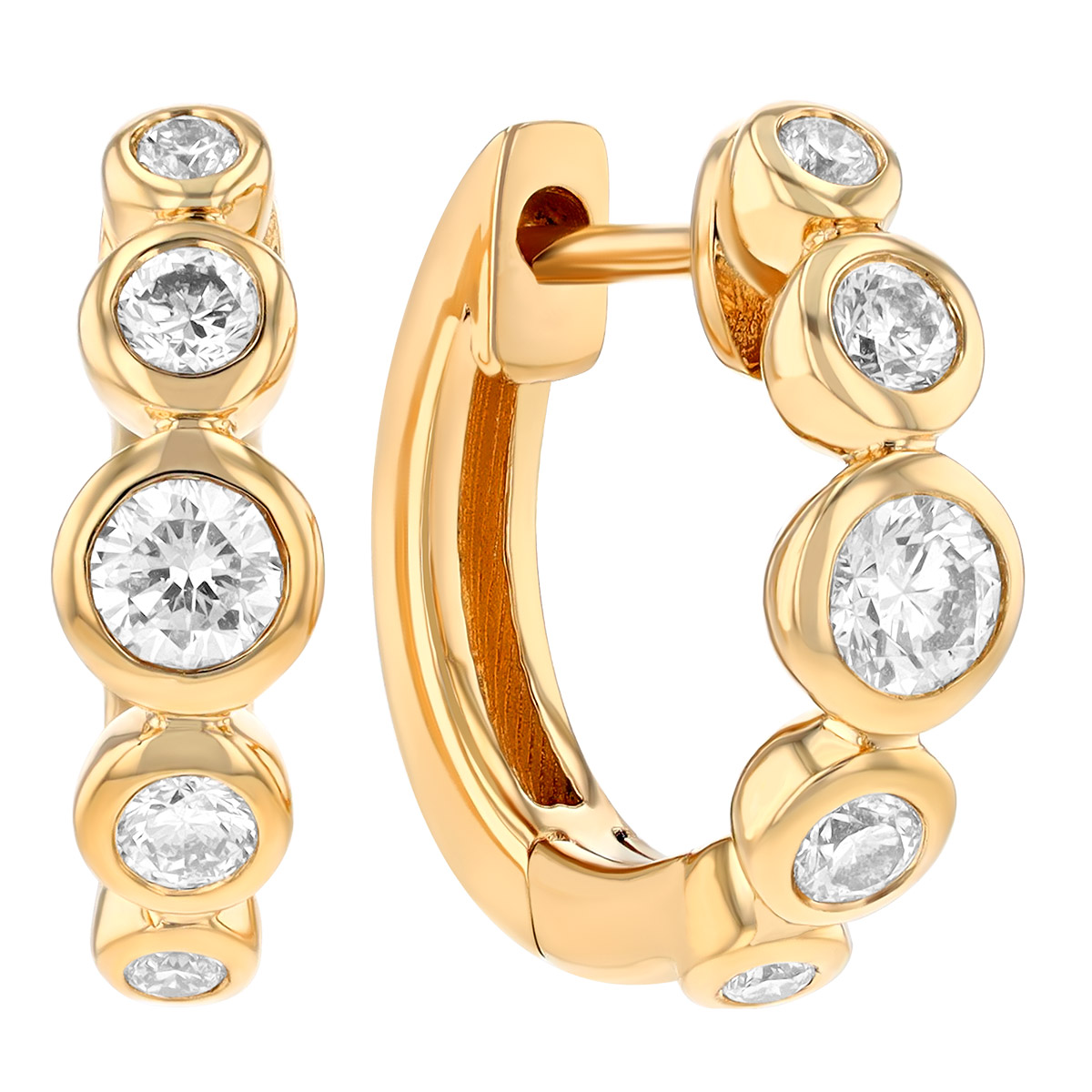 Graduated Bezel Set Diamond Huggie Hoop Earrings In Yellow Gold Borsheims