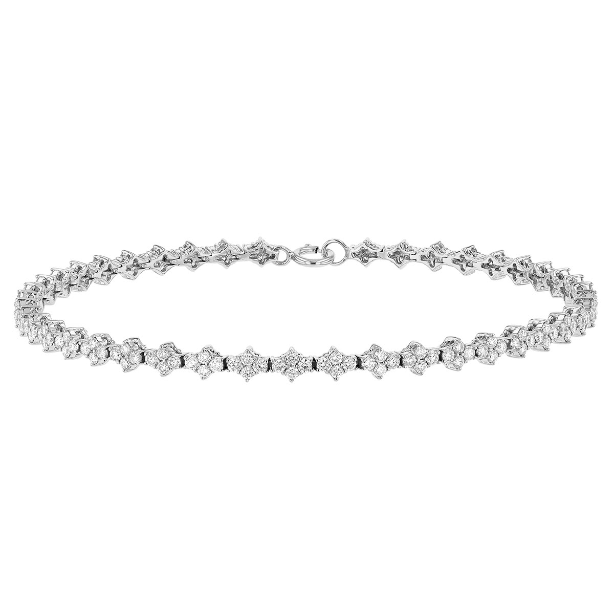 Diamond Quartet Cluster Pattern Bracelet in White Gold, 7.25