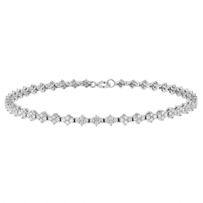 Diamond Quartet Cluster Pattern Bracelet in White Gold, 7.25"