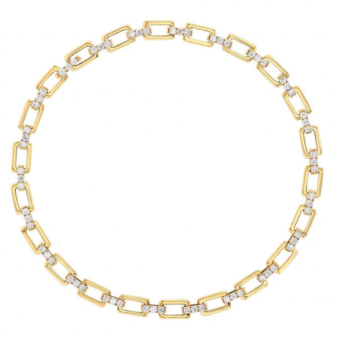 Diamond Pavé & Rectangle Link Chain Bracelet in Yellow Gold, 7"