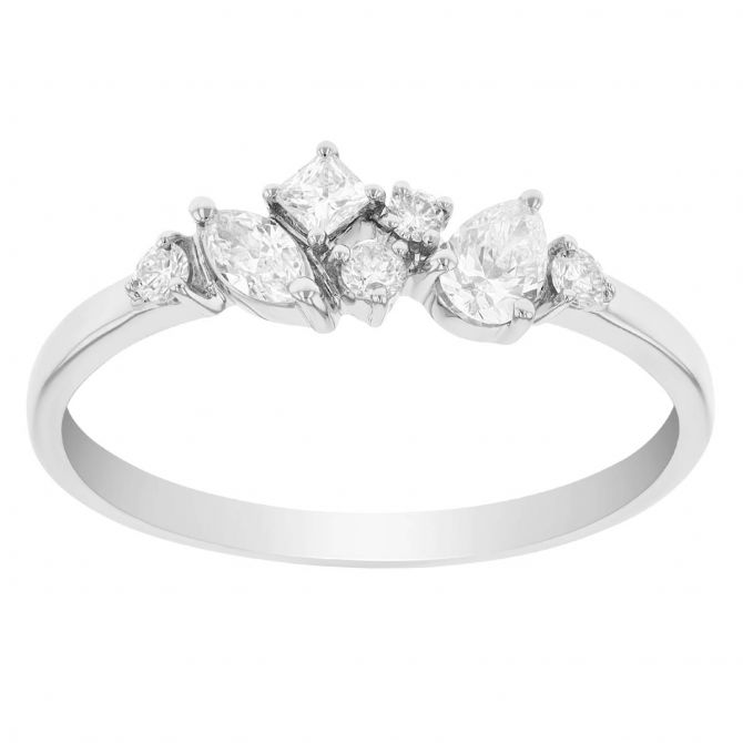 Multi-Shaped Diamond Cluster Ring in White Gold