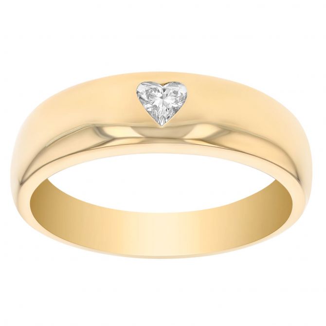 Flush Set Heart Diamond Ring in Yellow Gold