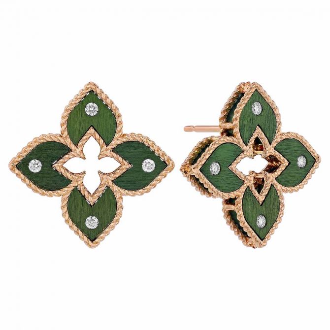 Roberto Coin Venetian Princess Green Titanium & Diamond Flower Stud  Earrings in Rose Gold